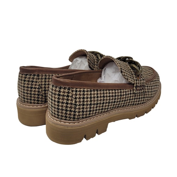 Hey Girl by Corkys Houndstooth Chain Link Lug Sole Loafers Brown Black Womens 9 - Picture 2 of 13